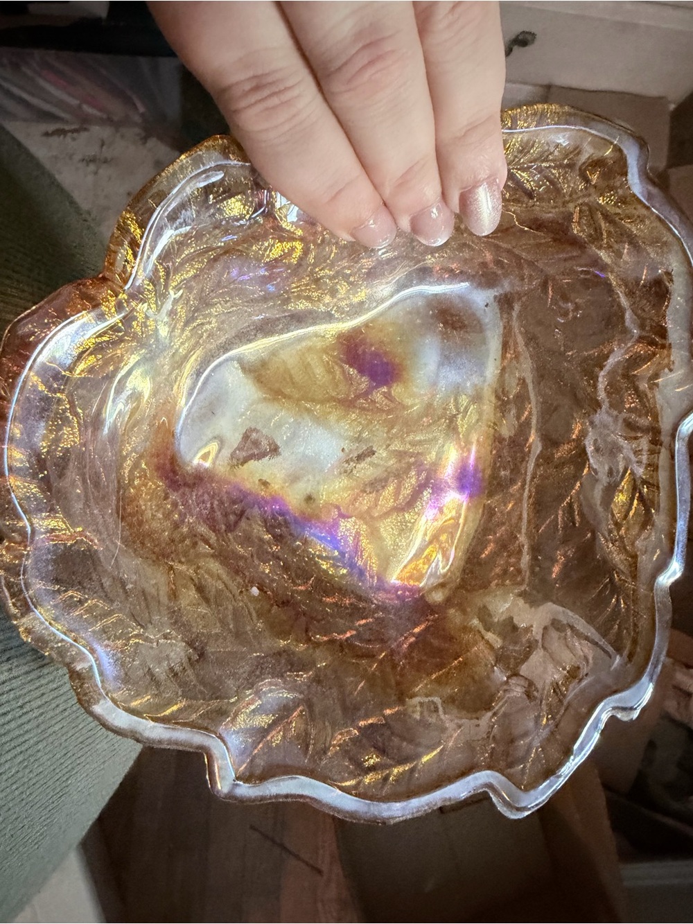 Handblown Iridescent Gold Glass Decorative Bowl - Home Art